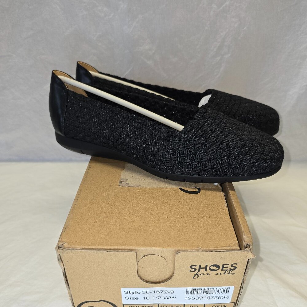 Comfortview Bethany Slip On Flats, Women's Size 10.5 WW in Metallic Black, NIB